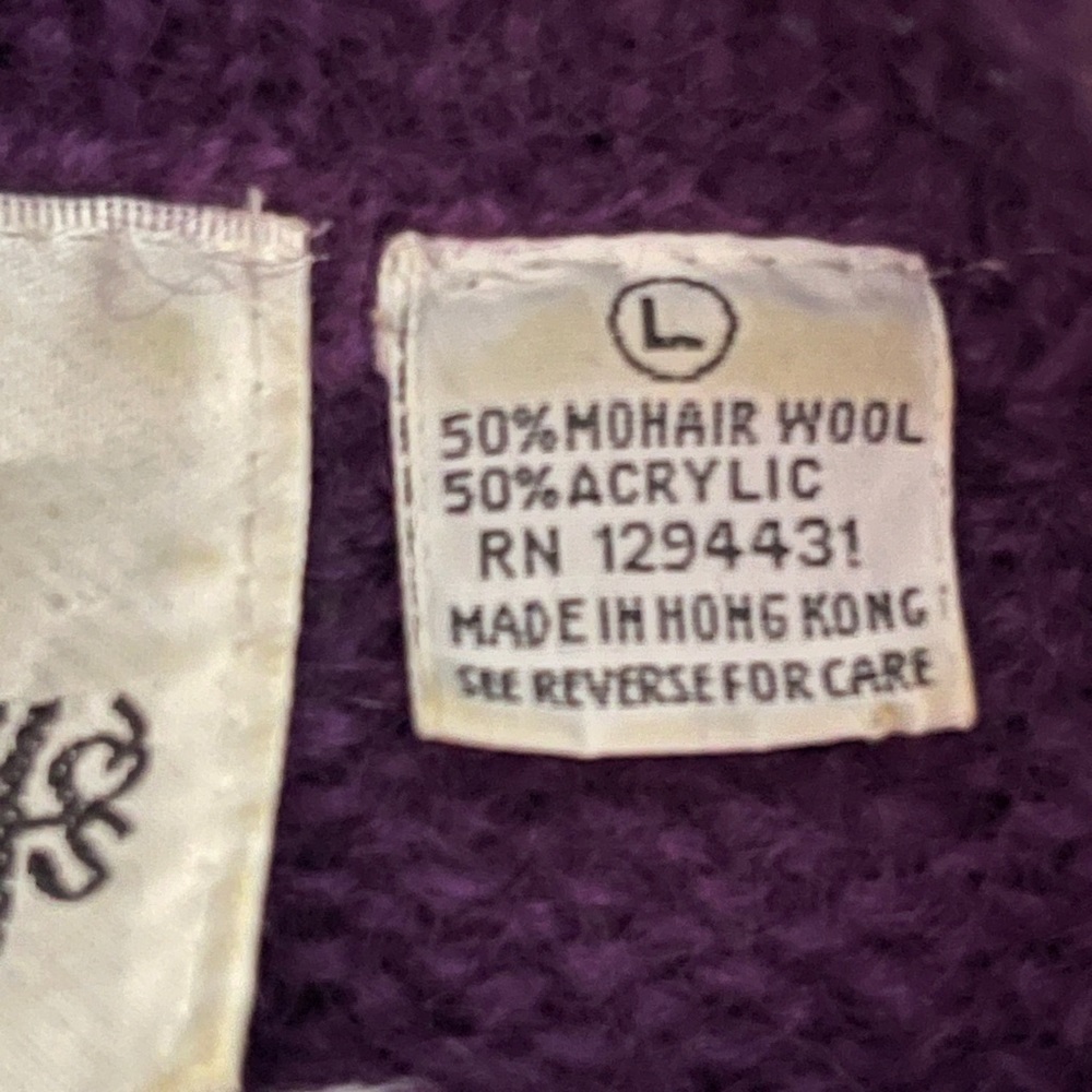 VTG Cherry’s 80s Womens Plum Purple Wool Sweater Colorful Grannycore Mockneck - Picture 4 of 6